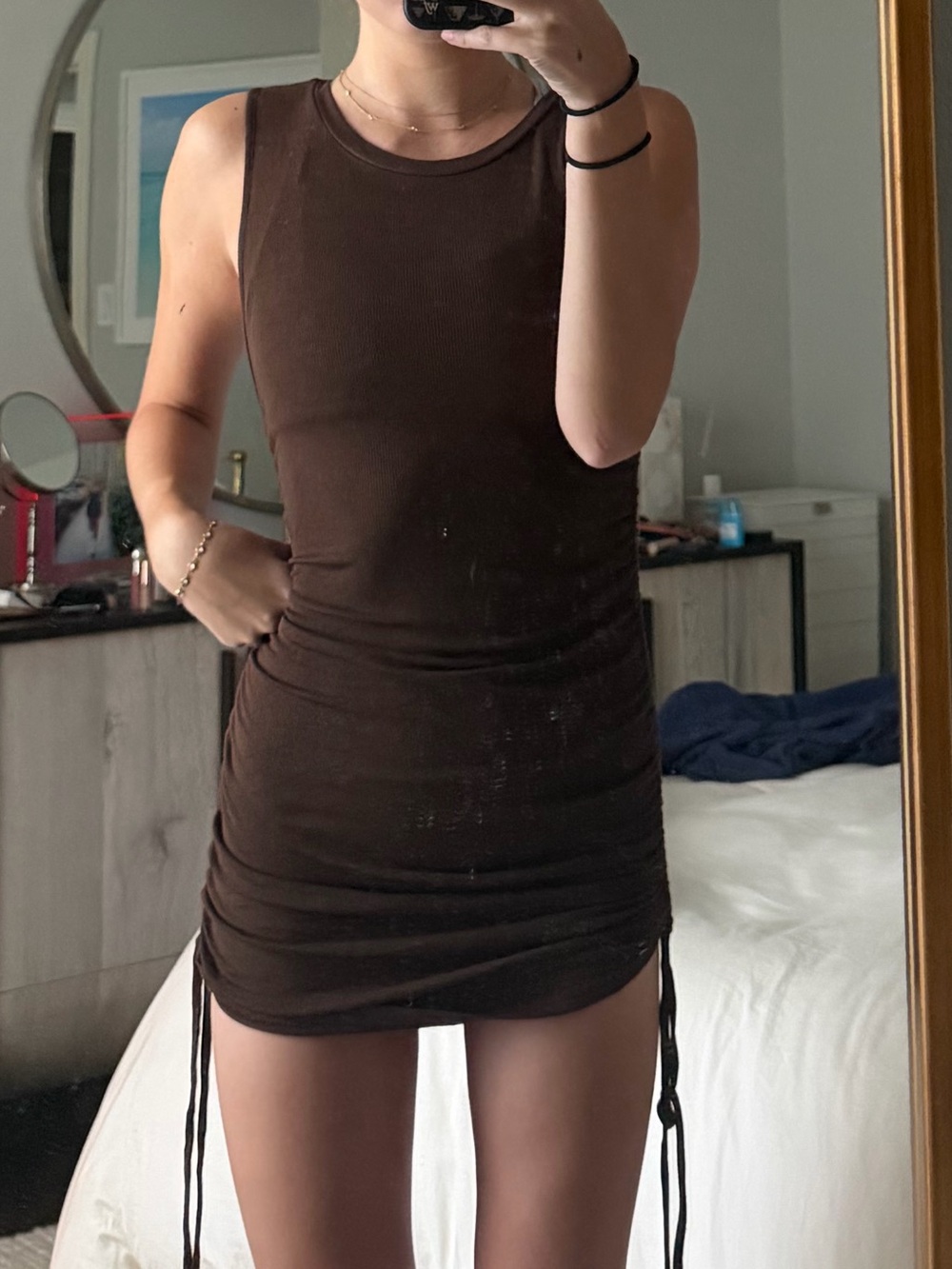 Steve Madden Chocolate Brown Sleeveless Ruched Mini Dress